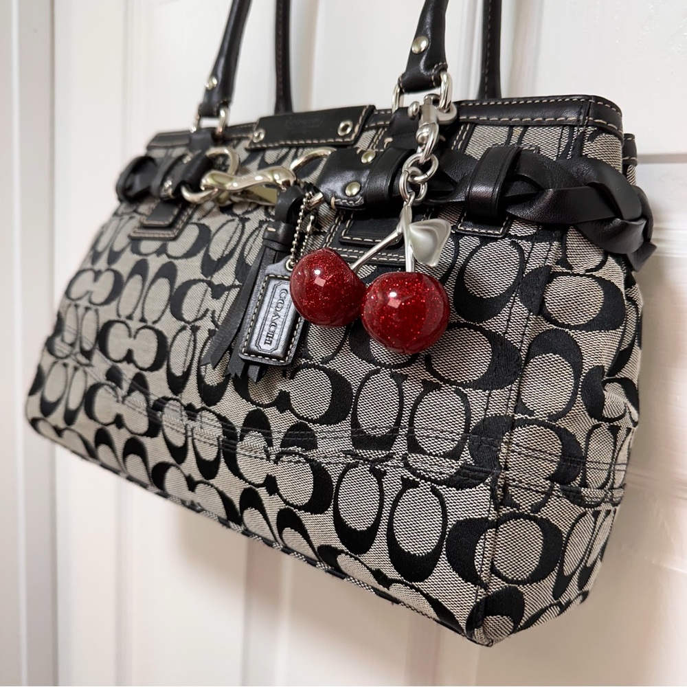 Coach Hamptons Carryall Signature Jacquard Black Leather Y2K - Picture 4 of 12